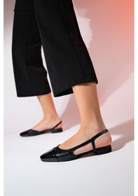 Resim Luvishoes Lujo Siyah Cilt Kadın Arkası Açık Düz Babet Ayakkabı Siyah 