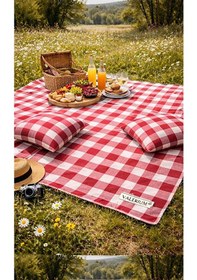 Resim Valerium Sıvıya Ve Lekeye Dayanıklı Silikon Dolgulu Piknik Seti 170x170cm + 2 Minder Kırmızı 