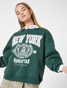 Resim Şardonlu Kolej Sweatshirt Baskılı Bisiklet Yaka Ribanalı 