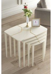 Resim Canisa Concept Lyon Serisi , Üst Kalite Sehpa Takımı , 1.sınıf Mdf 4 Lü Zigon Sehpa Takımı Krem Bej 