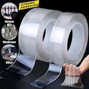 Resim 3 cm x 20 m Nano Çift Taraflı Bant - Yüksek Viskoziteli Şeffaf Yapıştırıcı, Yıkanabilir ve Yeniden Kullanılabilir, Plastik, Ahşap, Cam, Metal Yüzeyler için Uygun - Mutfak ve Banyo Kullanımı için İdeal Seçim 