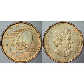 Resim Kanada 1 Dolar 2009 Hatıra-buz Hokeyi Montreal Canadıans Takımı 100. Yıl. Kraliçe Elizabeth 26,5 Mm. 