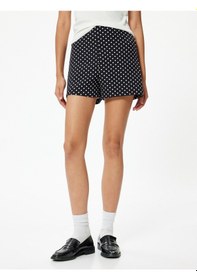 Resim Koton Puantiyeli Mini Şort Yüksek Bel Slim Fit Siyah Desenli 4sak40313uw Siyah 