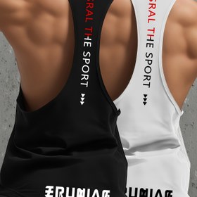 Resim Erkekler için 2'li spor fitness yeleği, Nefes alabilen hızlı kuruyan antrenman yeleği, Yazlık ince üst 