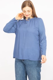 Resim Şans Kadın Indigo Büyük Beden Yaka Detaylı Bluz 65n35717 