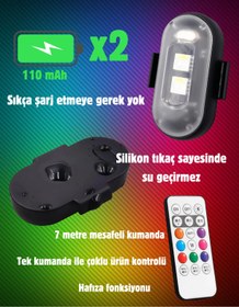 Resim Hubstein Uzaktan Kumandalı 2'li Çakar Led/Şarjlı Mini Led Işık/Drone Işığı/Anti Çarpışma Uyarı Işığı 
