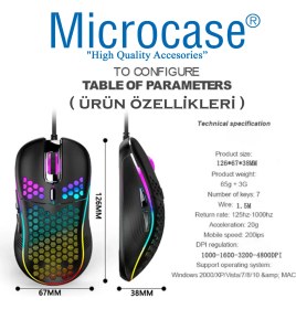 Resim Microcase Kablolu RGB Gaming Mouse 4800 DPI Oyun İçin Sağ El Kullanımı 