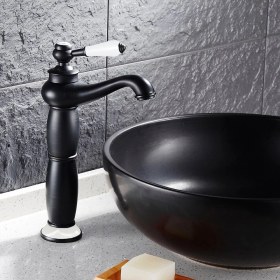 Resim Fause Yüksek Çanak Rustik Lavabo Bataryası Vintage Siyah KSL100-B 