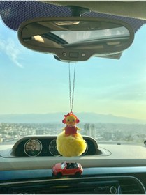 Resim S&E TASARIM Otomobil Dikiz Süsü Dikiz Aynası Süsü Ördek Kulaklıklı Sarı Mini Ponponlu Oto Kolye 