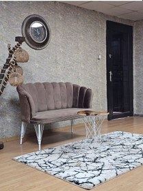 Resim Zafir İkili Beyaz Boyalı Tel Ayak Papatya Çay Seti Koltuk Takımı , Balkon, Salon, Ofis, Cafe Koltuk Takımı Kahverengi 