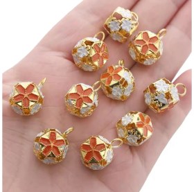 Resim Çiçekli Kulplu Çan, Hayvan Tasma Zili, Amigurumi Zili, Kına Gecesi Tef Yapımı Zili 20 Adet Turuncu 