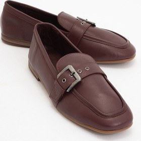 Resim Luvi Shoes Clarıon Bordo Cilt Hakiki Deri Kemerli Küt Burun Kadın Loafer Ayakkabı Bordo 