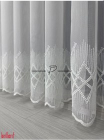 Resim Tül Perde Brillant Marka 3 Hiza İşleme Ankola Desen Ekru 