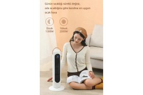 Resim Exenar 2000W Seramik Uzaktan Kumandalı Isıtıcı Fan 12 Saat Zamanlayıcı Devrilme Koruma Kule Tipi Elektrikli Isıtıcı 