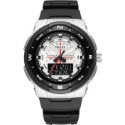 Resim Hanyang Siyah Gümüş Smael Erkek Spor Saat Kuvars Dijital Su Geçirmez LED Elektronik Casual Erkek Saatler Çift Zamanlı Ekran Kronograf Kol Saatleri (Yurt Dışından) 