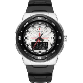 Resim Hanyang Siyah Gümüş Smael Erkek Spor Saat Kuvars Dijital Su Geçirmez LED Elektronik Casual Erkek Saatler Çift Zamanlı Ekran Kronograf Kol Saatleri (Yurt Dışından) 