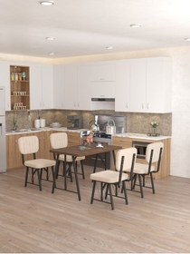 Resim Mygusi Hayat 4 Sandalyeli Yemek Masa Takımı Amalfi Ceviz Krem 