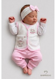 Resim Babyden's 2 Li Kız Bebek Yelek Seti ,jakarlı Kalp Desenli,pamuklu,çıtçıtlı Bebek Yeleği Fil Baskılı,mevsimlik Ekru - Pembe 