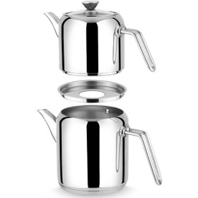 Resim Yonca Rüya İdeal Boy Çelik Çaydanlık Takımı Metal Kulp Gri 