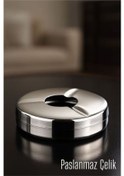 Resim Kapaklı Paslanmaz Küllük - Kapaklı Metal Kül Tablası - Masaüstü Küllük 
