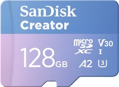 Resim SanDisk Creator 128GB 190/90MB/s microSDXC UHS-I A2 V30 Adaptörlü Hafıza Kartı SDSQXAA-128G-IN6MS 