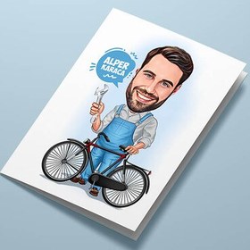 Resim Bisiklet Tamircisi Erkek Karikatürlü Tebrik Kartı 