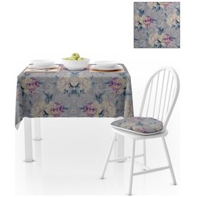 Resim Sarmaşık Desenli Gri Zemin Mor Antrasit Dijital Baskılı Petek Dokuma Masa Örtüsü 140x220 