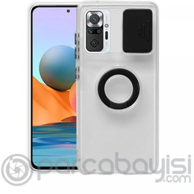 Resim Redmi Note 10 Pro-Pro Max Kılıf Sürgülü Kamera Lens Korumalı Yüzük Standlı Silikon Kılıf 