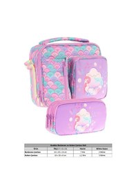 Resim Kaukko Kids Kız Çocuk Mor Yeşil Denizkızı Üç Bölmeli Thermo Beslenme Çantası Ve Kalemlik Seti L7225+l8225 Yeşil - Mor 