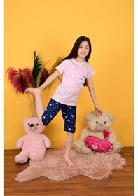 Resim kız çocuk kapri pijama takımı happy day pembe 