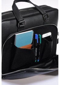 Resim 15.6 Unisex Siyah Deri Laptop Bölmeli Evrak Çantası 