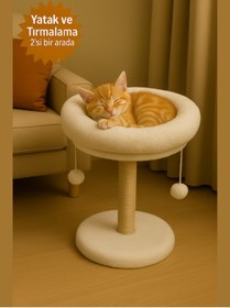 Resim Komano Pontika 2 Si 1 Arada|kedi Tırmalama Tahtalı|yuvarlak Yataklı|40 Cm Yatak, 55 Cm Uzunluk 