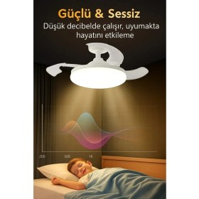 Resim Cata Dolunay Fan Gizli Açılır Hayalet Pervaneli 72W Ledli E-27 Duy A Takılabilen 3 Kanatlı Kumandalı Tavan Vantilatörü 