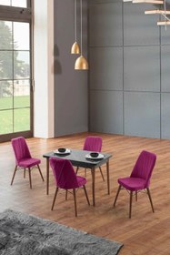 Resim Morkese Home Consept Gale Siyah 70X110 Sabit 4 Sandalye Silinebilir Kumaş Mutfak Masası Takımı Yemek Masası Takımı 