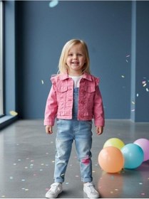 Resim Kız Bebek Cep Detaylı İnce Mevsimlik Ceket-15992 Pembe 