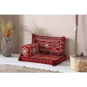 Resim Şark Köşesi Takımı , 95 cm Yer Minderi Takımı (Sünger Dahil) Anadolu Kırmızı Modeli (3 Parça) 