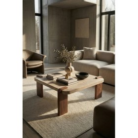 Resim tridihome Traverten Taş Dokulu Kare Orta Sehpa Ahşap Ayaklı Modern Tasarım Geçme Ayaklı Salon Ofis Sehpası 70* 70CM Traverten Ahşap Uyumlu Orta Sehpa Koyu Ceviz Geçirmeli Ayaklı Orta Sehpa 