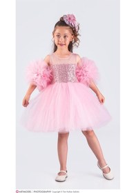Resim Ponpon Tak Çıkarlı Kız Çocuk 4 Parça Elbise - 3/10 Yaş - 31535 Pembe 