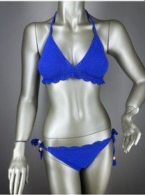 Resim İvita Koyu Mavi Dantel Detaylı Çok Tarz El Yapımı Tığ Örgüsü Bikini 