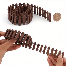 Resim 2 adet Mini Ahşap Çit Seti, Kahve ve Beyaz - Dayanıklı, Pürüzsüz Kenar Dekorasyonu, Peri Masalı Bahçeleri ve Mikro Peyzajlar için Uygun, 10.01cm x 3.0cm, Tel Detayı ile, Dış Mekan Çit Dekorasyonu 