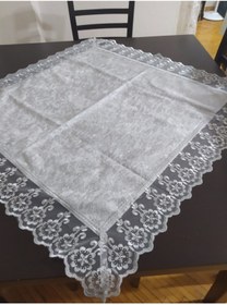 Resim CEYDA Fiskos Örtüsü Kadife Kumaş Dantel Kenar Gri 85x85 Cm 