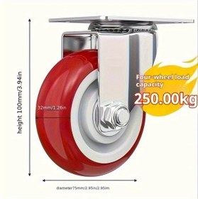 Resim Dashanshop 2 Adet 5 İnç Endüstriyel Dereceli Çift Rulmanlı Polyüretan Döner Tekerlek Seti 