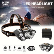 Resim 1 adet şarj edilebilir kafa lambası, 5 LED süper parlak kafa lambası, hafif USB şarjlı kafa lambası, 3 modlu, açık hava koşusu, avcılık, yürüyüş, kampçılık ve iş için uygun 