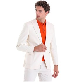 Resim Hatemoğlu Ekru Comfort Fit Düz Mono Yaka Casual Keten Ceket Ekru 