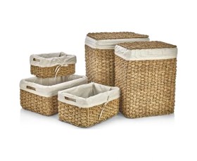 Resim Dekoratif Dikdörtgen Hasır Çamaşır Sepet Sele Düzenleyici 5 Li Cl-12049 Kahve 