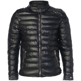 Resim SİVAİST Siyah Erkek Deri Şişme Içi Kürklü Kalın Ceket Mont Siyah 