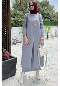Resim Rabia Şamlı Sinem Çelik Örme Triko Hırka Gri Çok Renkli 