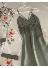 Resim Mh Moony Homewears Kutulu 6 Parça Saten Certsom Gecelik Pijama Iç Giyim Çeyiz Seti Yeşil 