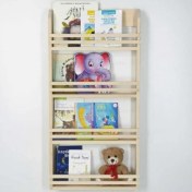Resim Woodwoork Ahşap Bebek Çocuk Odası Montessori Kitaplık Dört Katlı Duvar Rafı 