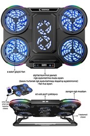 Resim Rampage Prote R6 Rgb 6 Fanlı Telefon Standlı Yükseklik Ayarlı 17 Inç Notebook Soğutucu Stand 